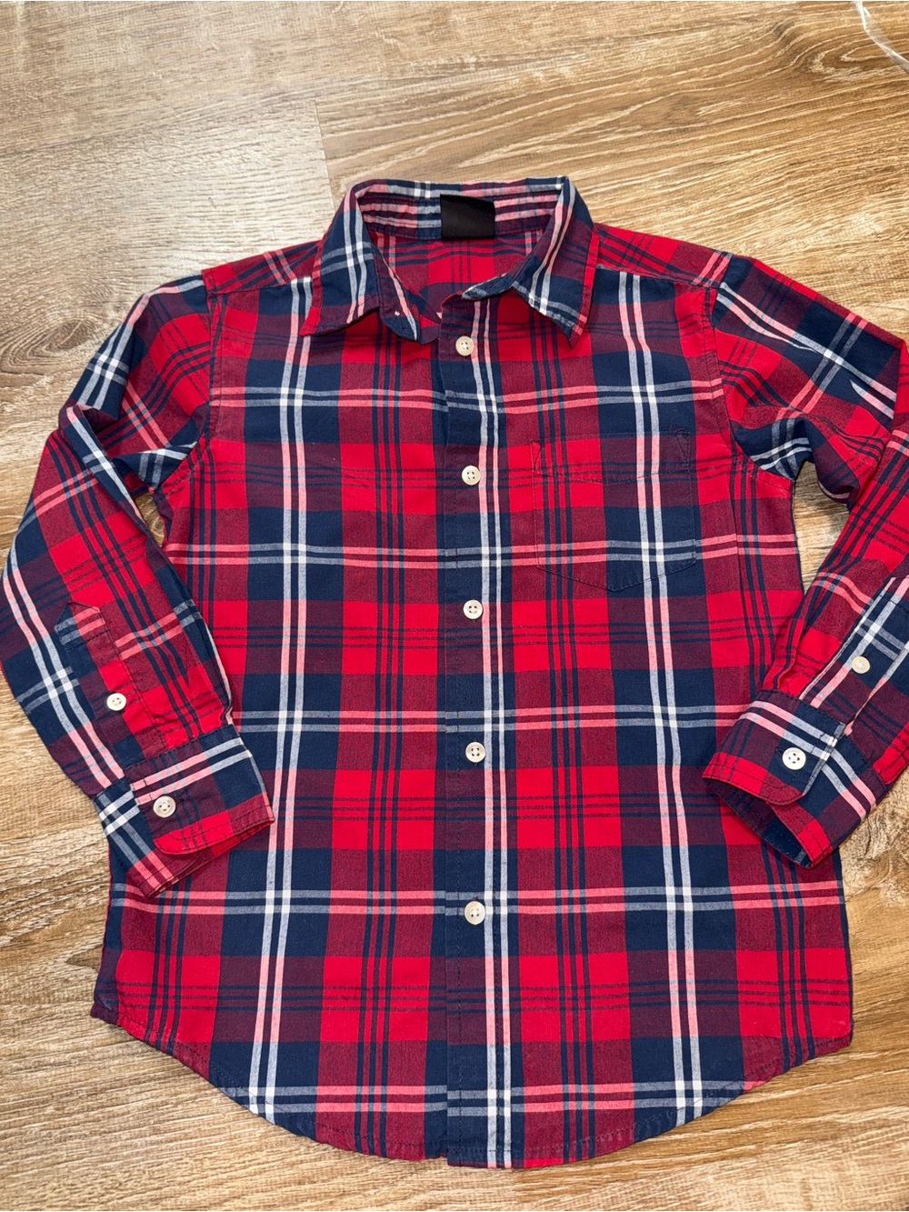 Wrangler Red and Navy Plaid Button-Down Shirt